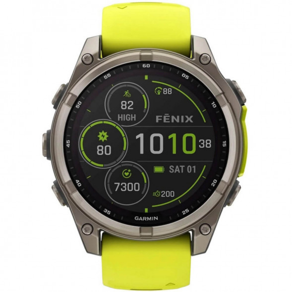 Умные часы Garmin Fenix 8, 51 мм, Solar, Sapphire Titanium with AMP Yellow/Graphite Silicone Band 010-02907-20 в Краснодаре