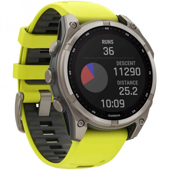 Умные часы Garmin Fenix 8, 51 мм, Solar, Sapphire Titanium with AMP Yellow/Graphite Silicone Band 010-02907-20 в Краснодаре