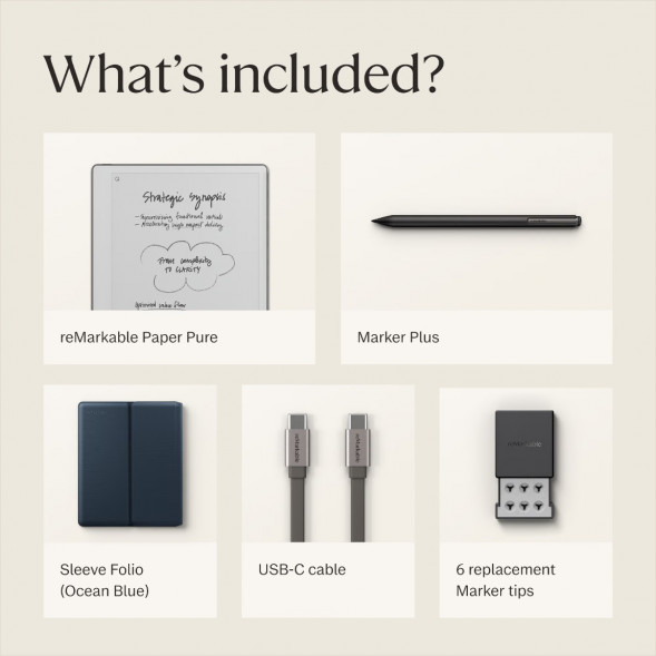 Графический планшет reMarkable Paper Pure+Marker Plus+Sleeve Folio, Ocean Blue в Краснодаре